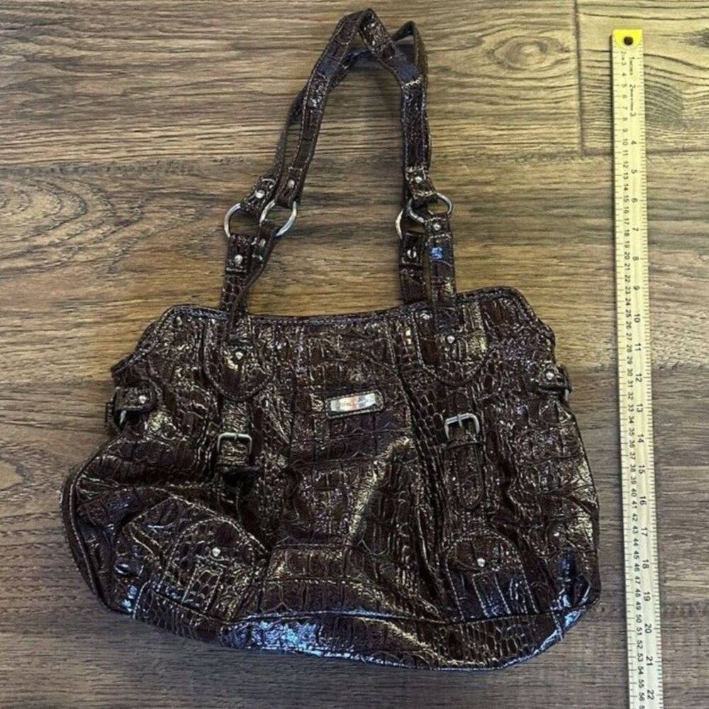 Alfred Dunner Brown Croc Embossed Faux Leather Shoulder Bag Tote Purse Zip - Picture 5 of 5